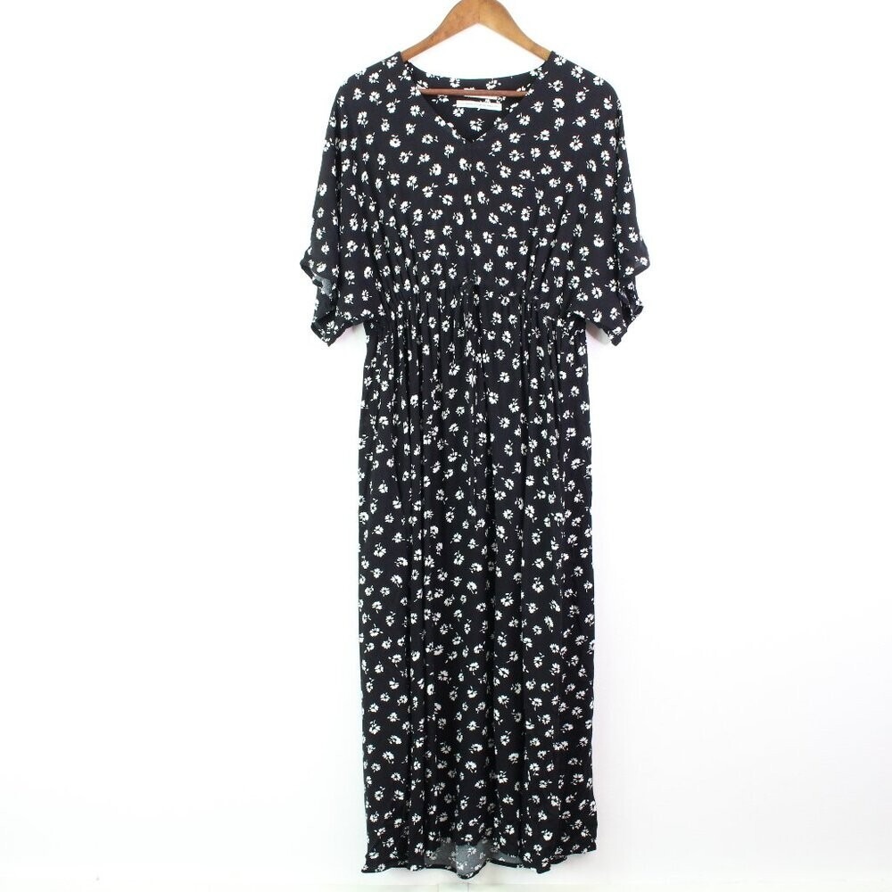 Gracemade V-Neck Floral Midi Dress Black‎ Size S/M